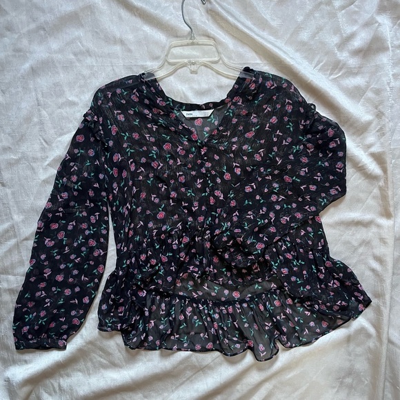 Zara z1975 Denim - Black and Pink Sheer Blouse with Glitter Pin Stripes - Picture 3 of 7